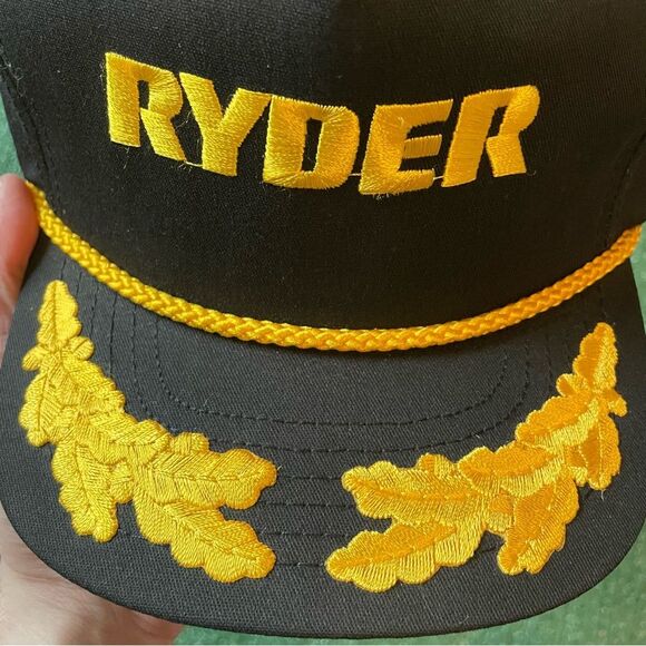 Vintage 80s or 90s Ryder Gold Leaf Roped Snapback Hat Cap Black - Picture 3 of 7